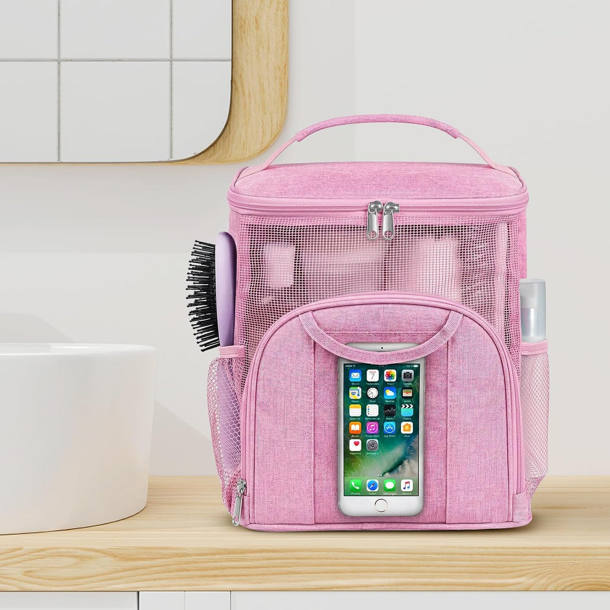 Mesh Shower Caddy Portable Dorm Room Essentials, Toiletry Tote Bag