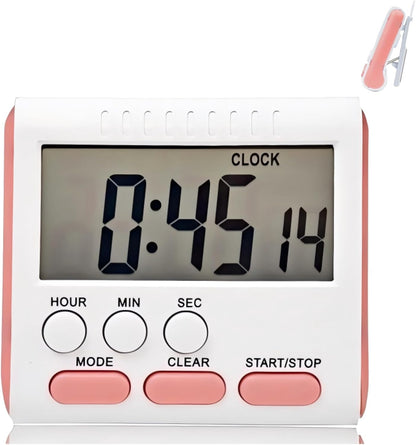 24 Hour Digital Timer Magnetic Kitchen Timer with Clip Large Screen Alarm Clock Refrigerator Magnet for Small Cooking Hour Timers and Home Use Perfect for Fridge and Stove (Pink)