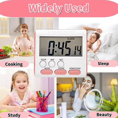 24 Hour Digital Timer Magnetic Kitchen Timer with Clip Large Screen Alarm Clock Refrigerator Magnet for Small Cooking Hour Timers and Home Use Perfect for Fridge and Stove (Pink)