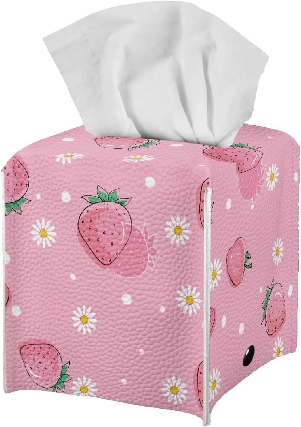 Peach Car Tissue Box Holder PU Leather Decorative Organizer Car Tissue Box Holder 5.1"X5.1"X5.5" Ideal for Bathrooms/Office/Car/Nightstand/Outdoor Tent/Dining Table