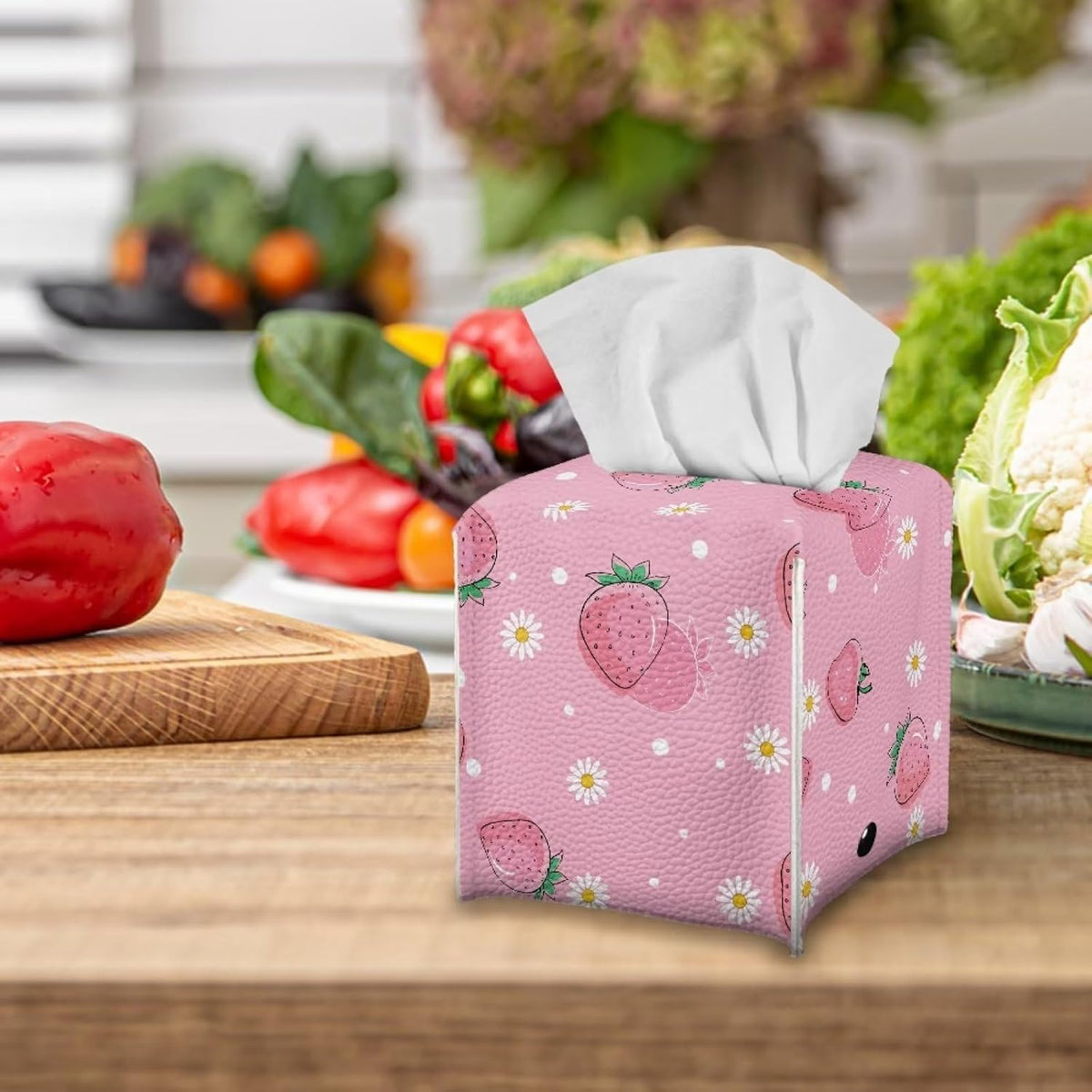 Peach Car Tissue Box Holder PU Leather Decorative Organizer Car Tissue Box Holder 5.1"X5.1"X5.5" Ideal for Bathrooms/Office/Car/Nightstand/Outdoor Tent/Dining Table