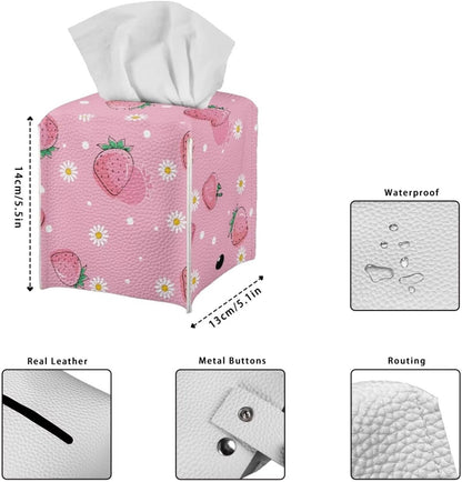 Peach Car Tissue Box Holder PU Leather Decorative Organizer Car Tissue Box Holder 5.1"X5.1"X5.5" Ideal for Bathrooms/Office/Car/Nightstand/Outdoor Tent/Dining Table