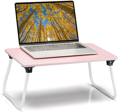 Foldable Lap Desk Laptop Stand Bed Desk Table Tray, Breakfast Serving Tray, Portable & Lightweight Mini Table, Lap Tablet Desk for Sofa Couch Floor - Pink