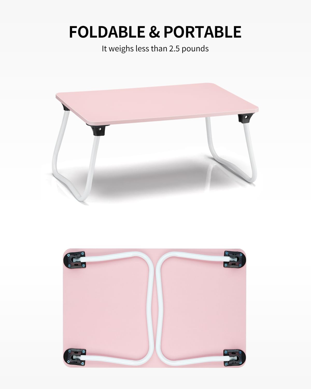 Foldable Lap Desk Laptop Stand Bed Desk Table Tray, Breakfast Serving Tray, Portable & Lightweight Mini Table, Lap Tablet Desk for Sofa Couch Floor - Pink