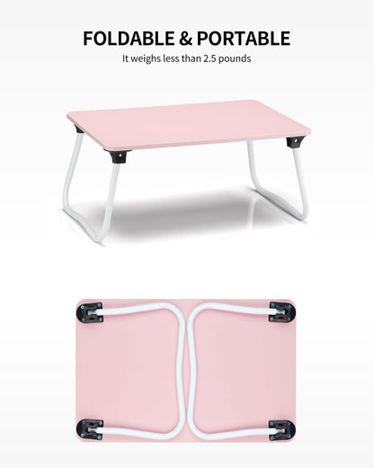 Foldable Lap Desk Laptop Stand Bed Desk Table Tray, Breakfast Serving Tray, Portable & Lightweight Mini Table, Lap Tablet Desk for Sofa Couch Floor - Pink