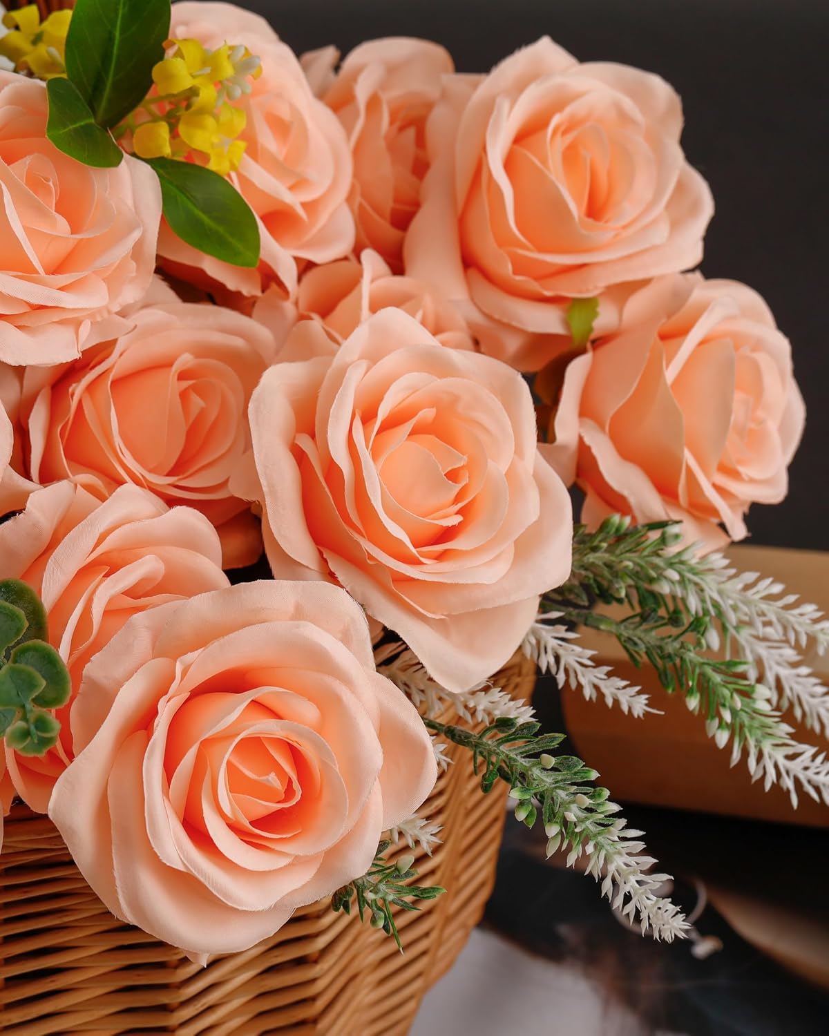 10pcs Fake Roses Artificial Silk Flowers Faux Rose(Peach Fuzz-a)