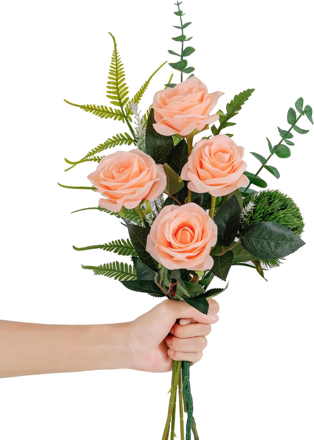 10pcs Fake Roses Artificial Silk Flowers Faux Rose(Peach Fuzz-a)