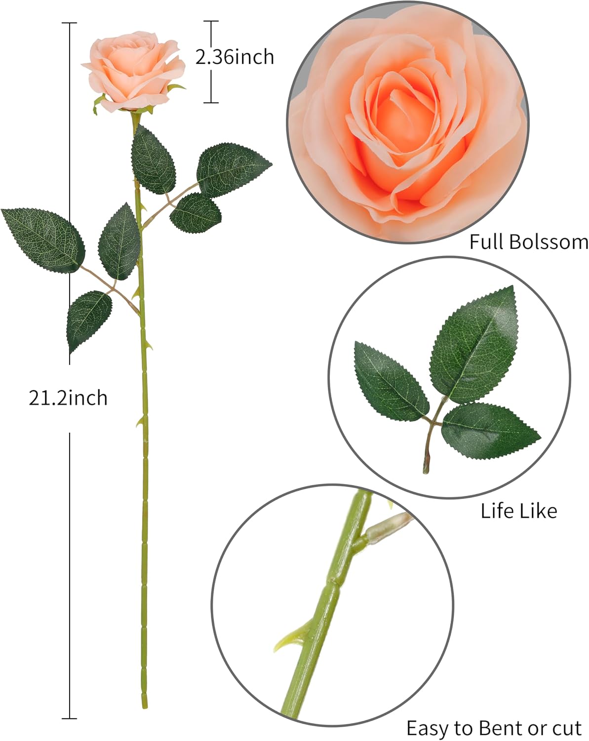 10pcs Fake Roses Artificial Silk Flowers Faux Rose(Peach Fuzz-a)
