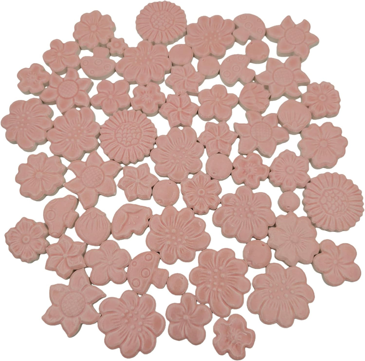 1.1LB Mixed Ceramic Mosaic Tiles, Floral Mushroom Berry Pieces, Mosaic Pieces for DIY Crafts, Flower Pots, Home Decor, 0.5-1.6 inch, 0.23 inch Thick (Pink)