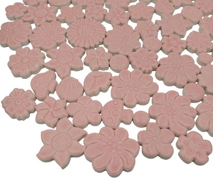 1.1LB Mixed Ceramic Mosaic Tiles, Floral Mushroom Berry Pieces, Mosaic Pieces for DIY Crafts, Flower Pots, Home Decor, 0.5-1.6 inch, 0.23 inch Thick (Pink)