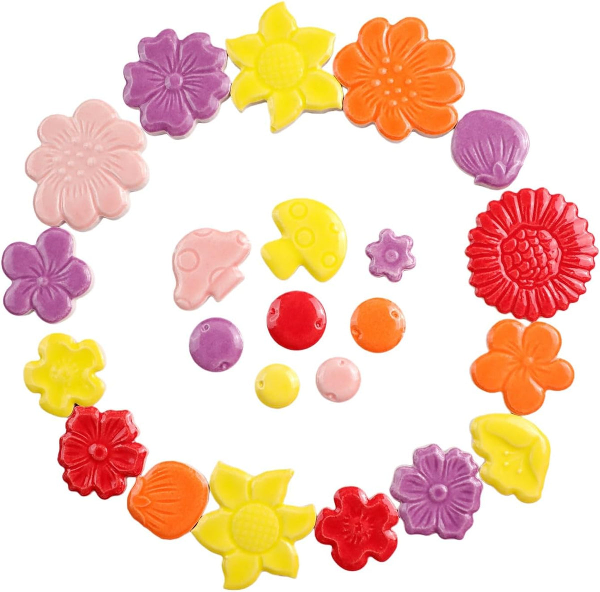 1.1LB Mixed Ceramic Mosaic Tiles, Floral Mushroom Berry Pieces, Mosaic Pieces for DIY Crafts, Flower Pots, Home Decor, 0.5-1.6 inch, 0.23 inch Thick (Pink)