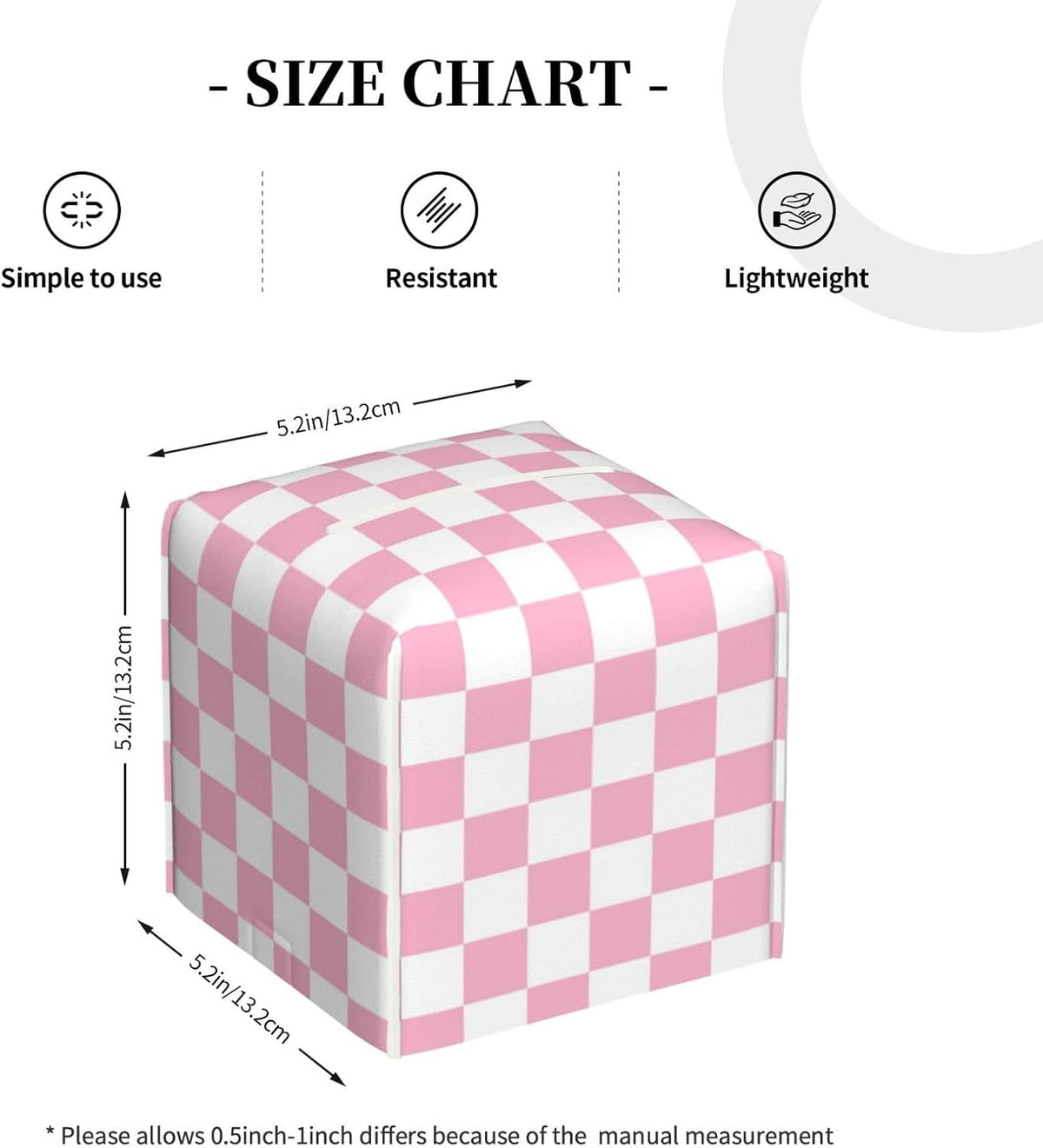 Pink Pastel Checkered Tissue Box Cover Square-Pu Leather Tissue Box Cover Holder-Paper Case Organizer for Bathroom,Night Stands,Office Desk,Car 5.2''X5.2''X5.2''