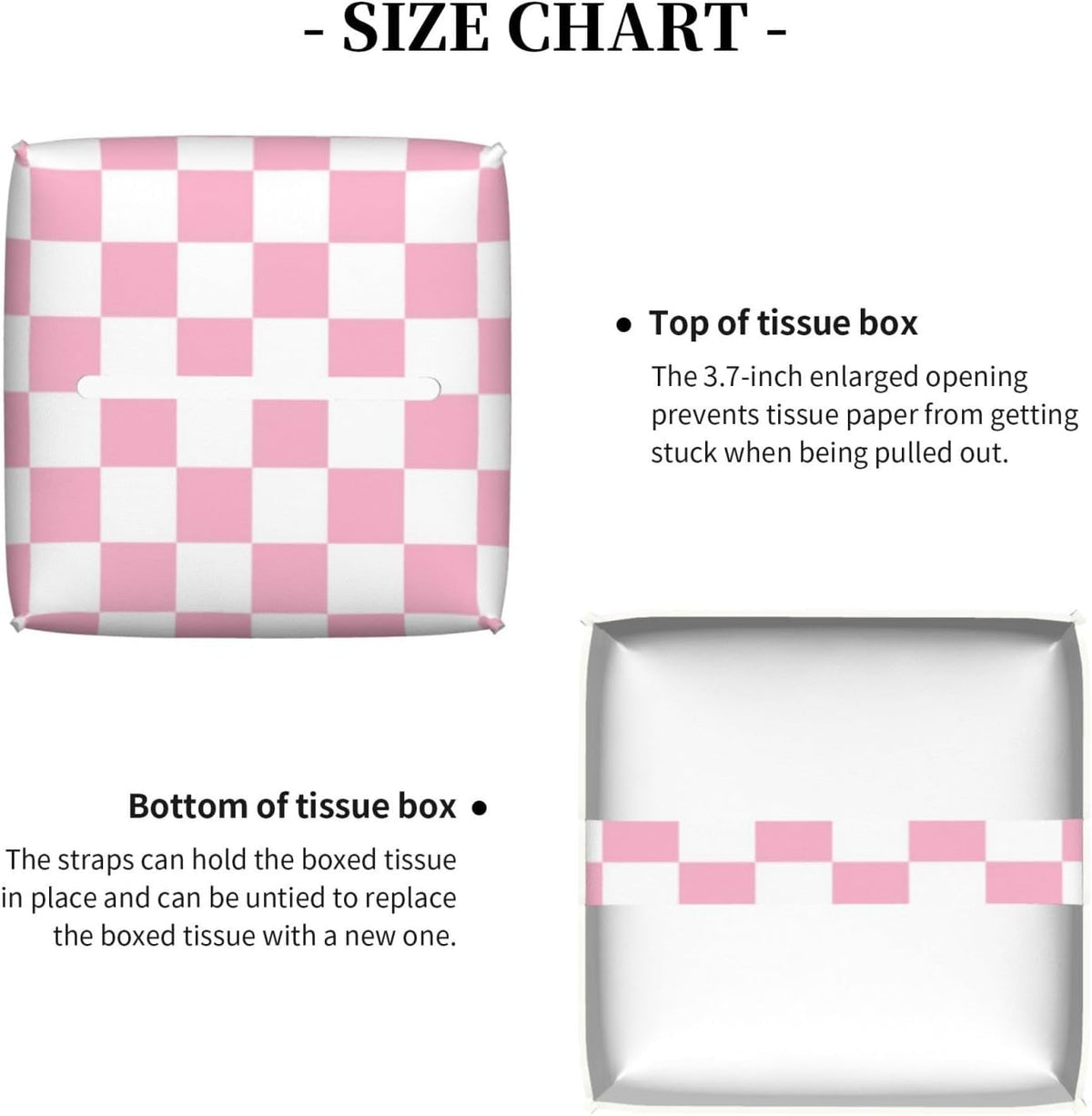 Pink Pastel Checkered Tissue Box Cover Square-Pu Leather Tissue Box Cover Holder-Paper Case Organizer for Bathroom,Night Stands,Office Desk,Car 5.2''X5.2''X5.2''
