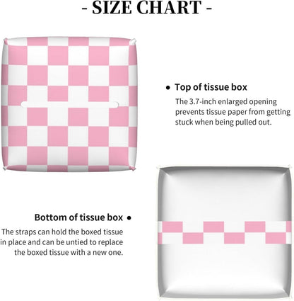 Pink Pastel Checkered Tissue Box Cover Square-Pu Leather Tissue Box Cover Holder-Paper Case Organizer for Bathroom,Night Stands,Office Desk,Car 5.2''X5.2''X5.2''