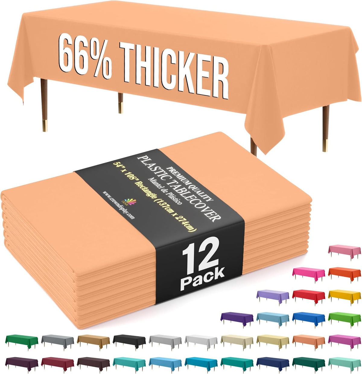 66% Thicker Premium Plastic Table Cloth Rectangle Table Cover 0.5 Mil 12 Pack Peach Table Cloth 54 Inch x 108 Inch Disposable Tablecloth Won't Tear Easily Like Cheap Thin Brands