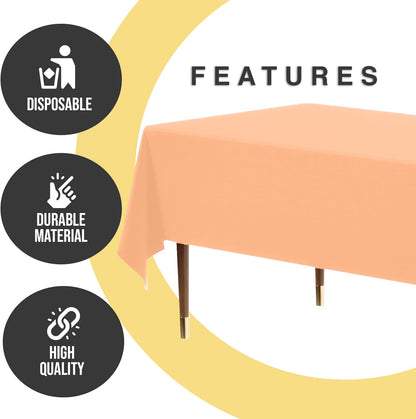 66% Thicker Premium Plastic Table Cloth Rectangle Table Cover 0.5 Mil 12 Pack Peach Table Cloth 54 Inch x 108 Inch Disposable Tablecloth Won't Tear Easily Like Cheap Thin Brands