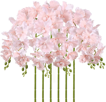 Orchids Artificial Flowers,6PCS Light Pink Tall Fake Flowers 36" Artificial Phalaenopsis Long Stems Silk Orchids for Wedding Party Office Home Décor (Light Pink)