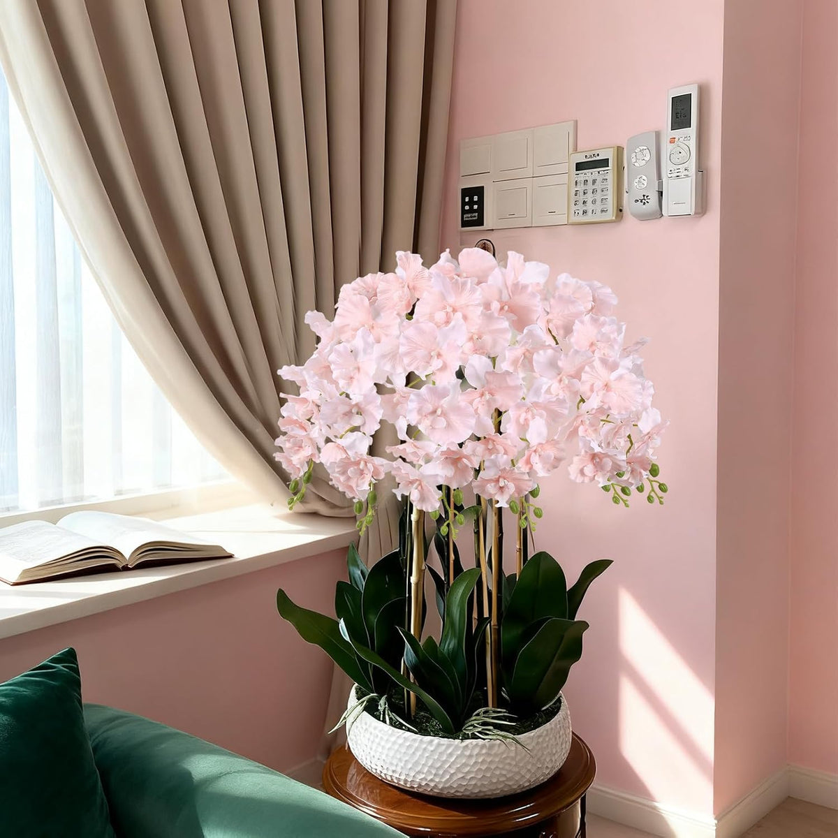 Orchids Artificial Flowers,6PCS Light Pink Tall Fake Flowers 36" Artificial Phalaenopsis Long Stems Silk Orchids for Wedding Party Office Home Décor (Light Pink)