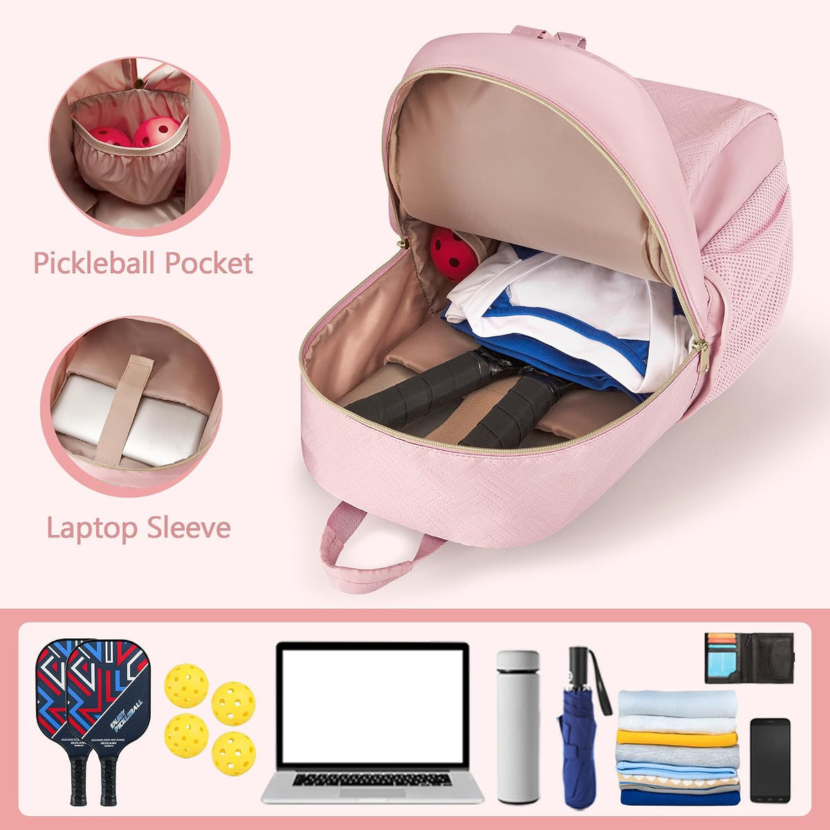 Pickleball Bag Backpack for Women, Large Pickle Ball Paddle Bag
