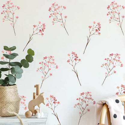 Pink Cute Flower Wall Decals,Boho Peel and Stick Floral Kids Room Decor,Removable Flower Vinyl Art Stickers for Girls Bedroom Nursery Living Room Office Floral Wall Decor