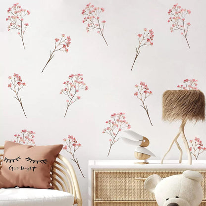 Pink Cute Flower Wall Decals,Boho Peel and Stick Floral Kids Room Decor,Removable Flower Vinyl Art Stickers for Girls Bedroom Nursery Living Room Office Floral Wall Decor