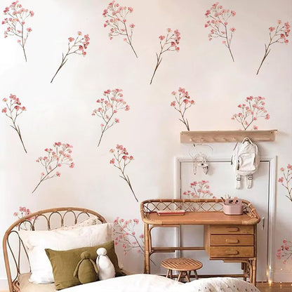 Pink Cute Flower Wall Decals,Boho Peel and Stick Floral Kids Room Decor,Removable Flower Vinyl Art Stickers for Girls Bedroom Nursery Living Room Office Floral Wall Decor