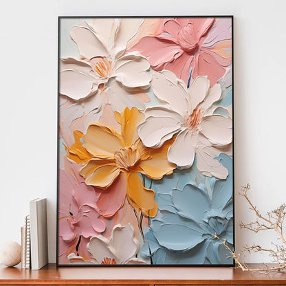 Abstract Flower Canvas Wall Art - Colorful Pastel Painting With Pink, Orange, White Floral Texture - Poster Prints for Living Room 16x24inch No Frame