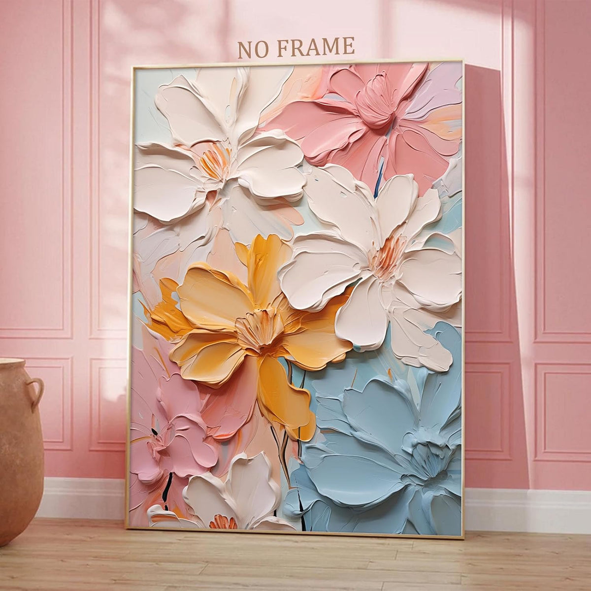 Abstract Flower Canvas Wall Art - Colorful Pastel Painting With Pink, Orange, White Floral Texture - Poster Prints for Living Room 16x24inch No Frame