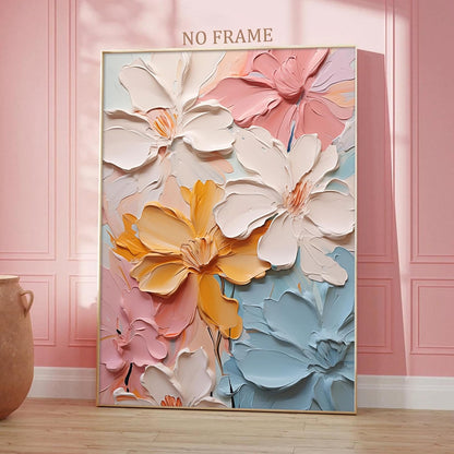 Abstract Flower Canvas Wall Art - Colorful Pastel Painting With Pink, Orange, White Floral Texture - Poster Prints for Living Room 16x24inch No Frame