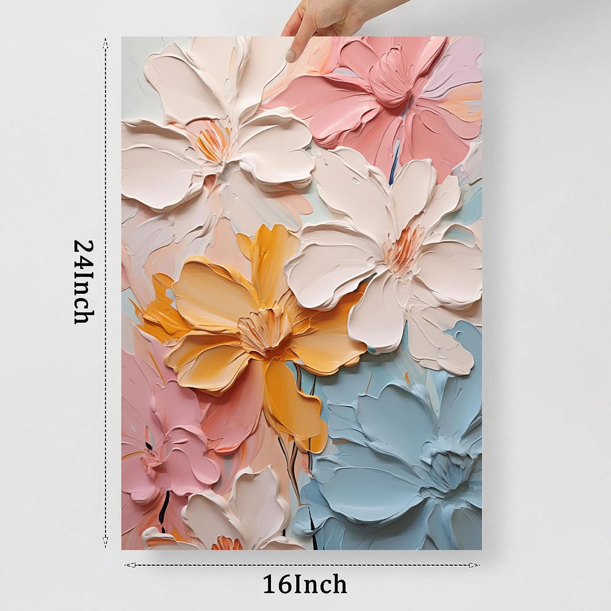 Abstract Flower Canvas Wall Art - Colorful Pastel Painting With Pink, Orange, White Floral Texture - Poster Prints for Living Room 16x24inch No Frame