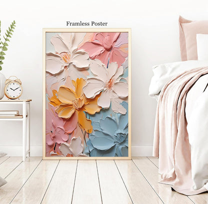 Abstract Flower Canvas Wall Art - Colorful Pastel Painting With Pink, Orange, White Floral Texture - Poster Prints for Living Room 16x24inch No Frame