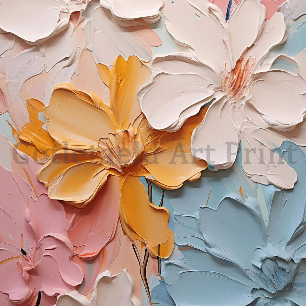 Abstract Flower Canvas Wall Art - Colorful Pastel Painting With Pink, Orange, White Floral Texture - Poster Prints for Living Room 16x24inch No Frame