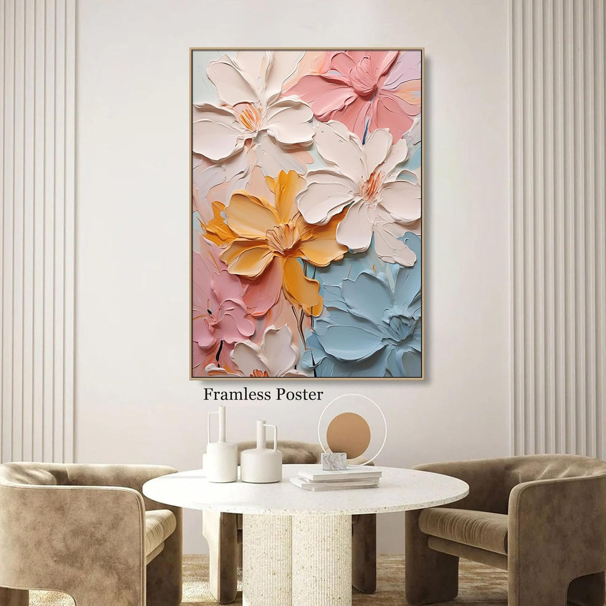 Abstract Flower Canvas Wall Art - Colorful Pastel Painting With Pink, Orange, White Floral Texture - Poster Prints for Living Room 16x24inch No Frame