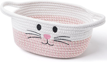 Small Woven Baskets for Organizing with Handle Cute Cotton Basket for Nursery Gift Dog Cat Toy Storage Basket for Toy Organizer-Pink