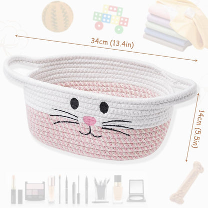 Small Woven Baskets for Organizing with Handle Cute Cotton Basket for Nursery Gift Dog Cat Toy Storage Basket for Toy Organizer-Pink