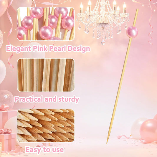 200 PCS Pink Pearl Cocktail Picks, Pink Fancy Toothpicks for Appetizers