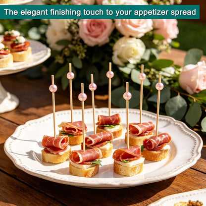 200 PCS Pink Pearl Cocktail Picks, Pink Fancy Toothpicks for Appetizers