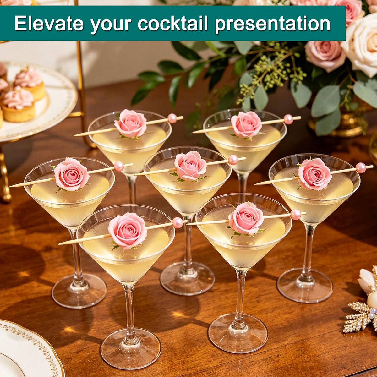 200 PCS Pink Pearl Cocktail Picks, Pink Fancy Toothpicks for Appetizers