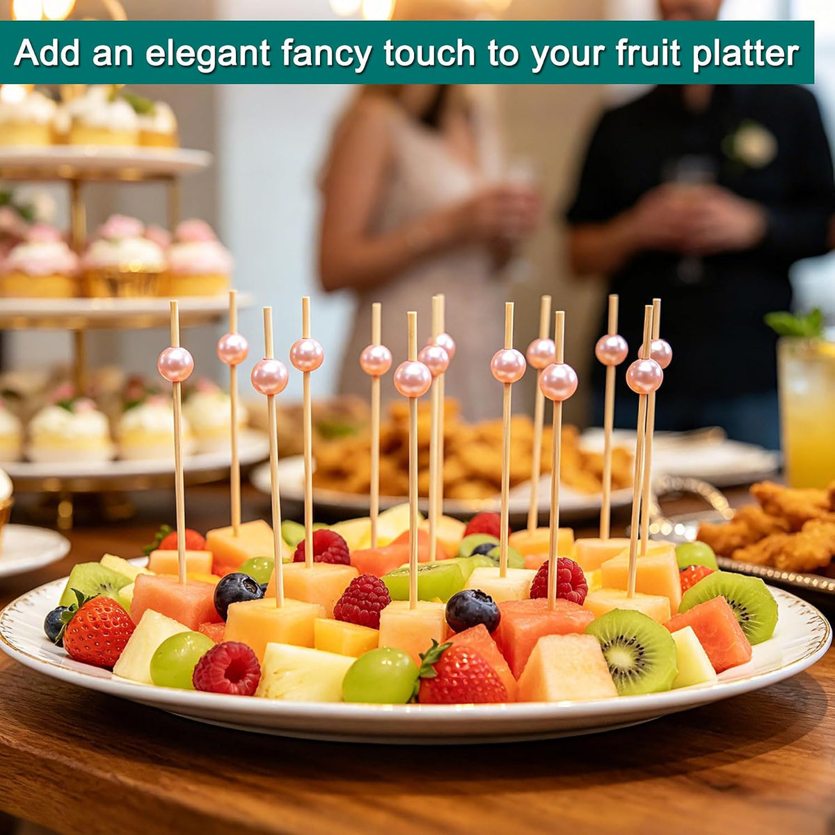 200 PCS Pink Pearl Cocktail Picks, Pink Fancy Toothpicks for Appetizers