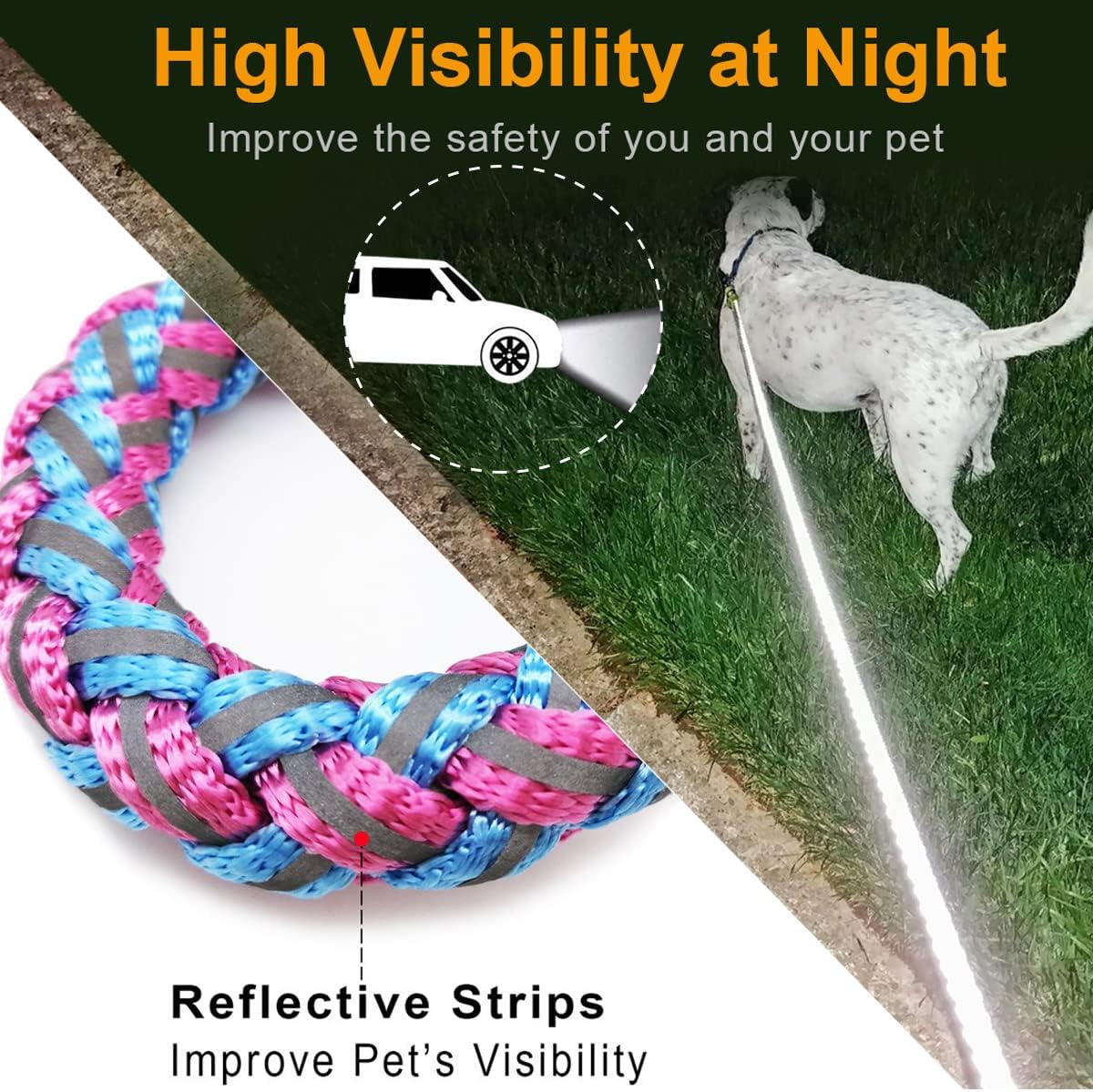 6FT Reflective Large Dog Leash 3/4" Strong Nylon Thick Rope Braided