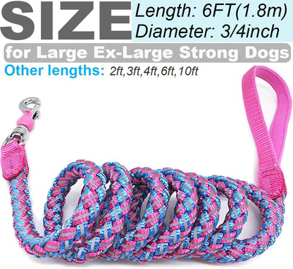 6FT Reflective Large Dog Leash 3/4" Strong Nylon Thick Rope Braided