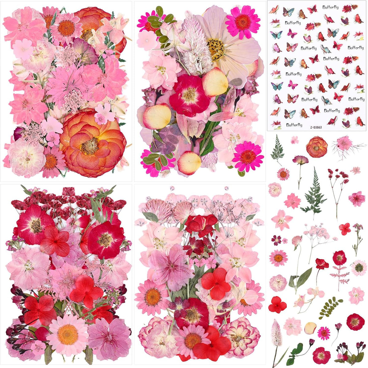 160 Pcs Pressed Dried Flowers Natural Bulk, Rosy, Pink