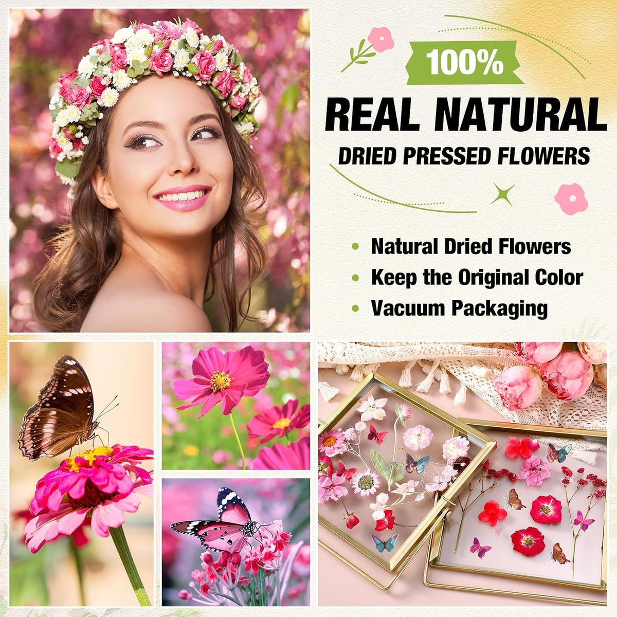 160 Pcs Pressed Dried Flowers Natural Bulk, Rosy, Pink