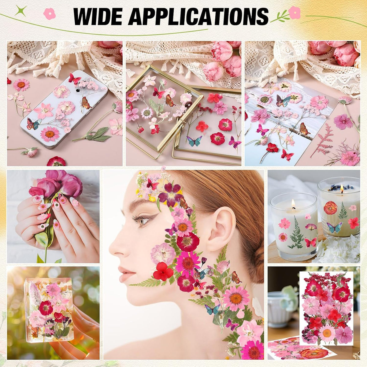 160 Pcs Pressed Dried Flowers Natural Bulk, Rosy, Pink