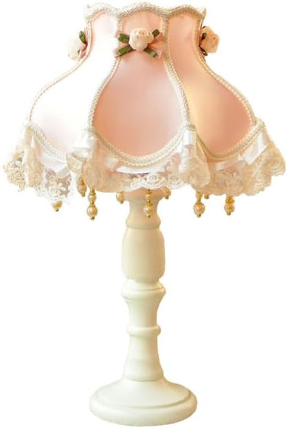 Vintage Pink Table Lamp Victorian Style Girls Bedside Table Lamp Fabric Shade French Country Retro Table Lamp Vintage Nightstand Light for Kids Nursery Bedroom Living Room Farmhouse Home