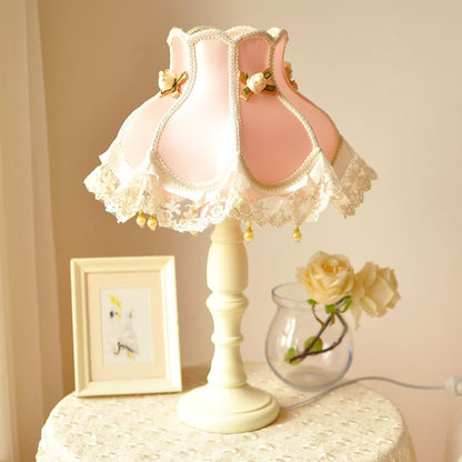 Vintage Pink Table Lamp Victorian Style Girls Bedside Table Lamp Fabric Shade French Country Retro Table Lamp Vintage Nightstand Light for Kids Nursery Bedroom Living Room Farmhouse Home