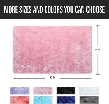 Noahas Luxury Fluffy Rugs Bedroom Furry Carpet Bedside Faux Fur Sheepskin Area Rugs Children Play Princess Room Decor Rug, 3 x 5 Feet