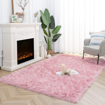 Noahas Luxury Fluffy Rugs Bedroom Furry Carpet Bedside Faux Fur Sheepskin Area Rugs Children Play Princess Room Decor Rug, 3 x 5 Feet