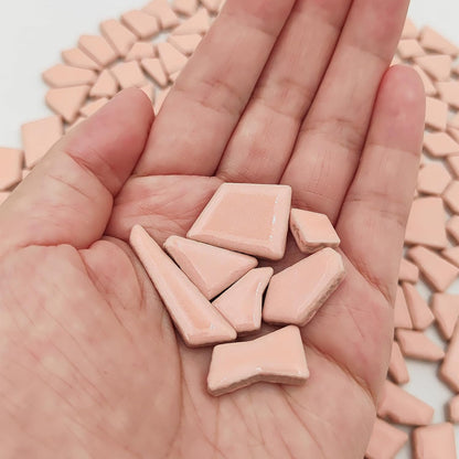 200g Ceramic Mosaic Tiles for Crafts,Irregular Stained Ceramic 0.2"x0.8" Porcelain Mosaic Tiles for Home Decoration (Pink)