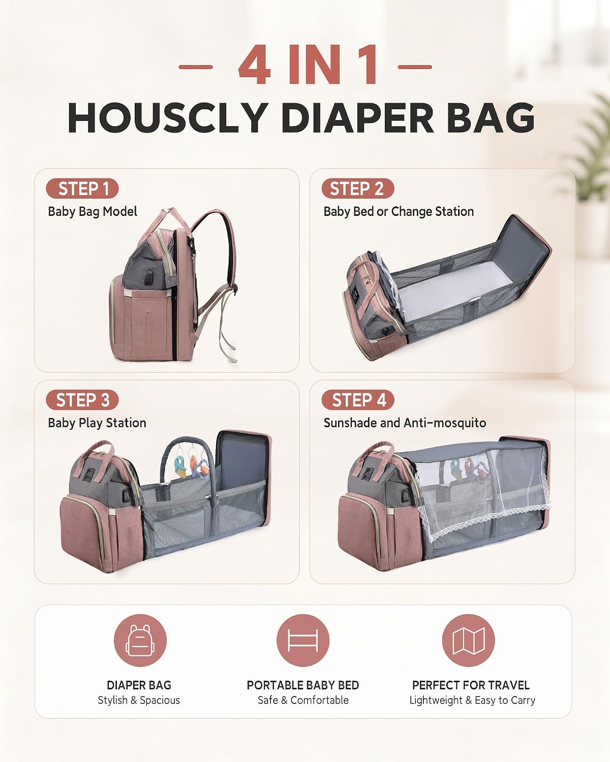 Diaper Bag Backpack with Changing Station, 25L Large Capacity